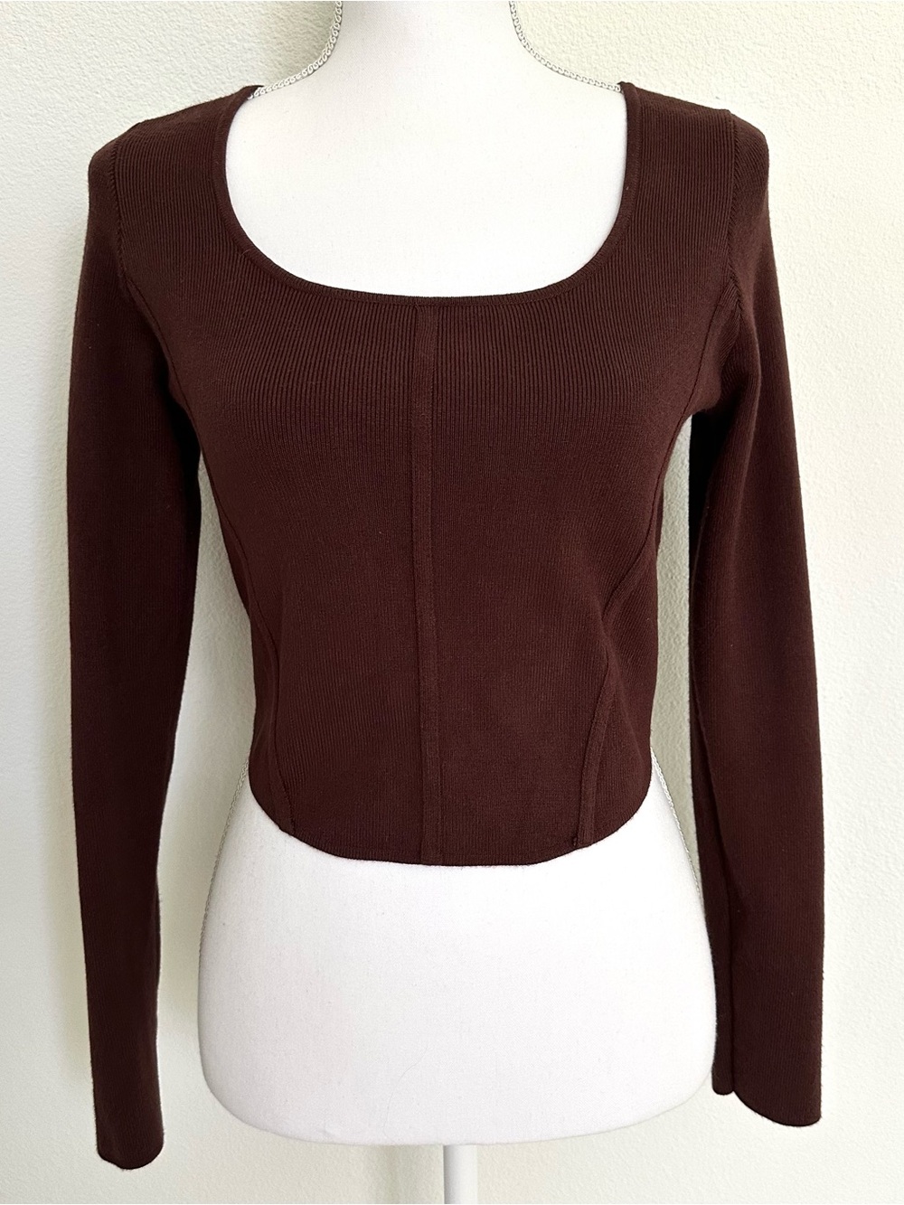 House of Harlow 1960 Chocolate Brown Long Sleeved Ribbed Top Size Medium